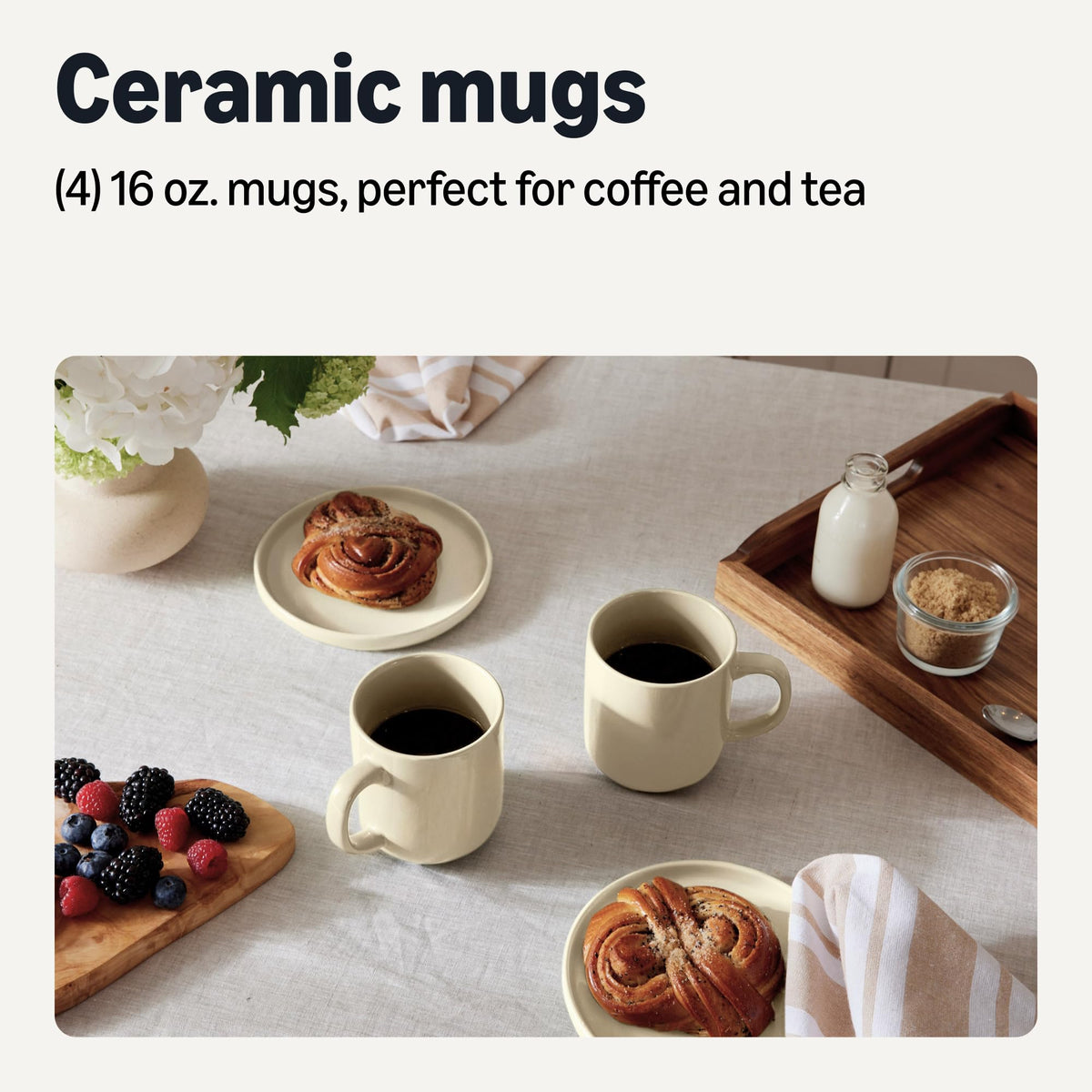 Amazon Basics ivory mug side view with handle showcases durable glaze