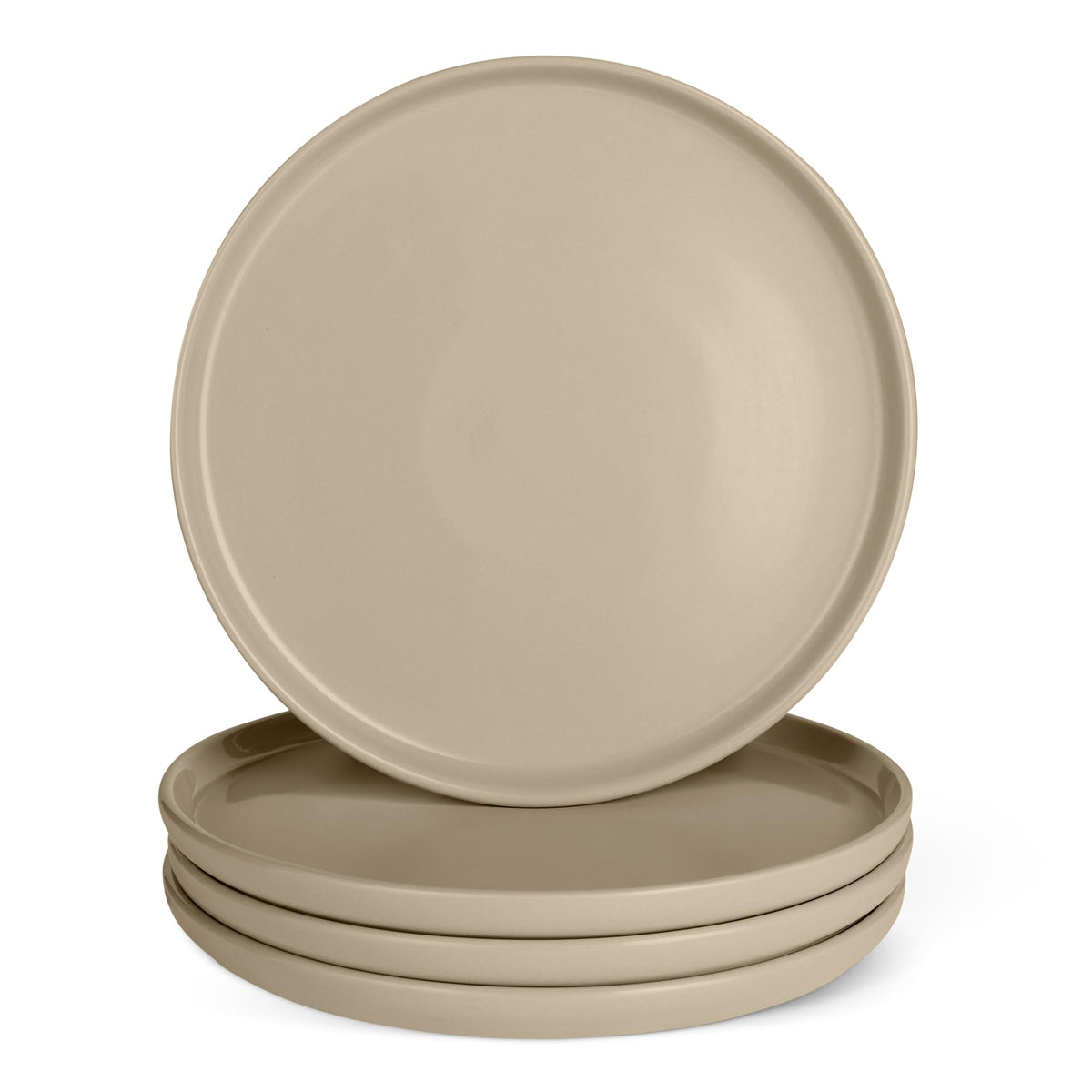 Amazon Basics glazed stoneware dinner plate closeup with glossy glaze for easy cleaning.