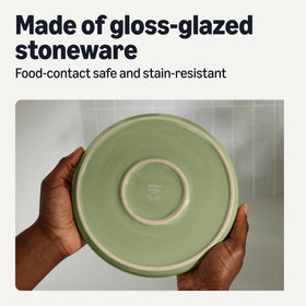 Amazon Basics glazed stoneware cereal bowls with a durable glaze resist stains and are easy to clean.