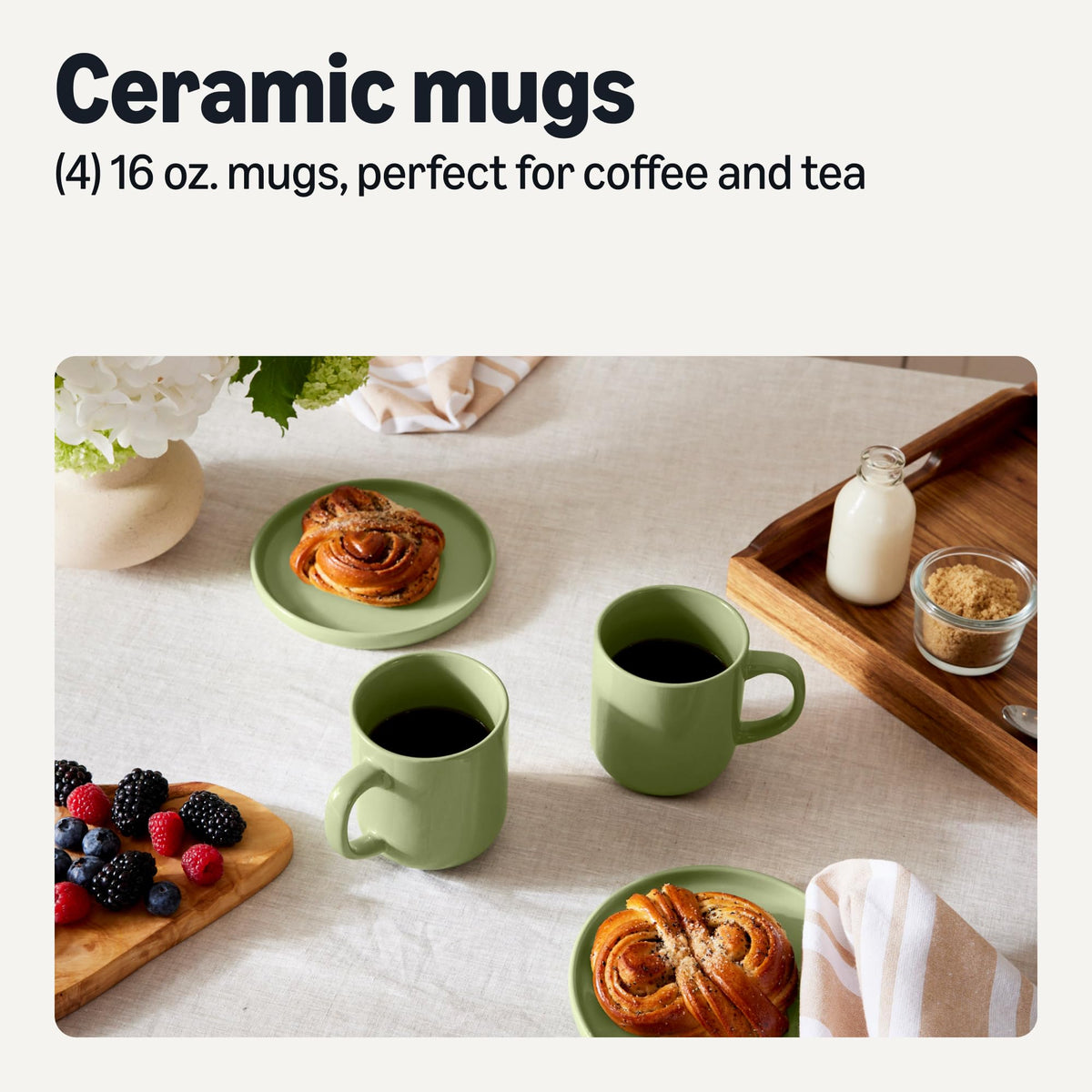 Amazon Basics olive glaze mugs with glossy finish showcased up close