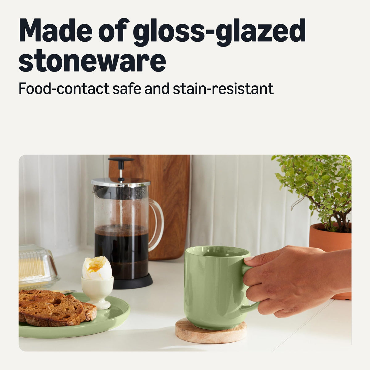 Amazon Basics olive mugs shown in microwave-safe use for quick heats