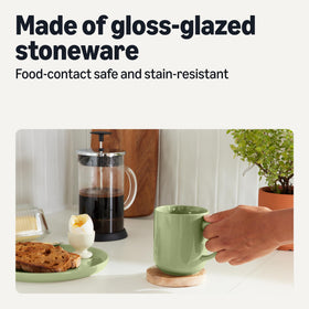 Amazon Basics olive mugs shown in microwave-safe use for quick heats