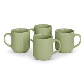 Amazon Basics olive glazed stoneware mugs stacked for everyday coffee or tea