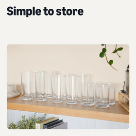 Amazon Basics 16 oz glasses perfect for home bars and entertaining.