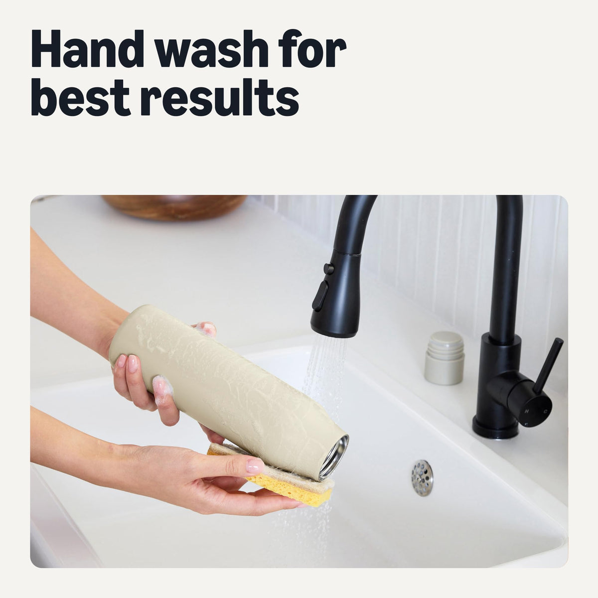 Amazon Basics bottle beside a cup holder to show car-friendly size