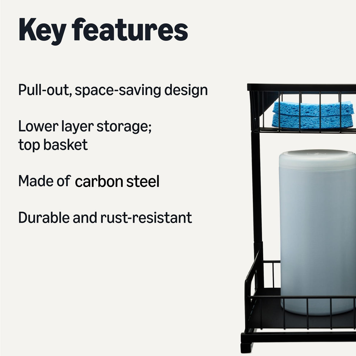 Amazon Basics L-shape under-sink organizer two-tier layout for organized space