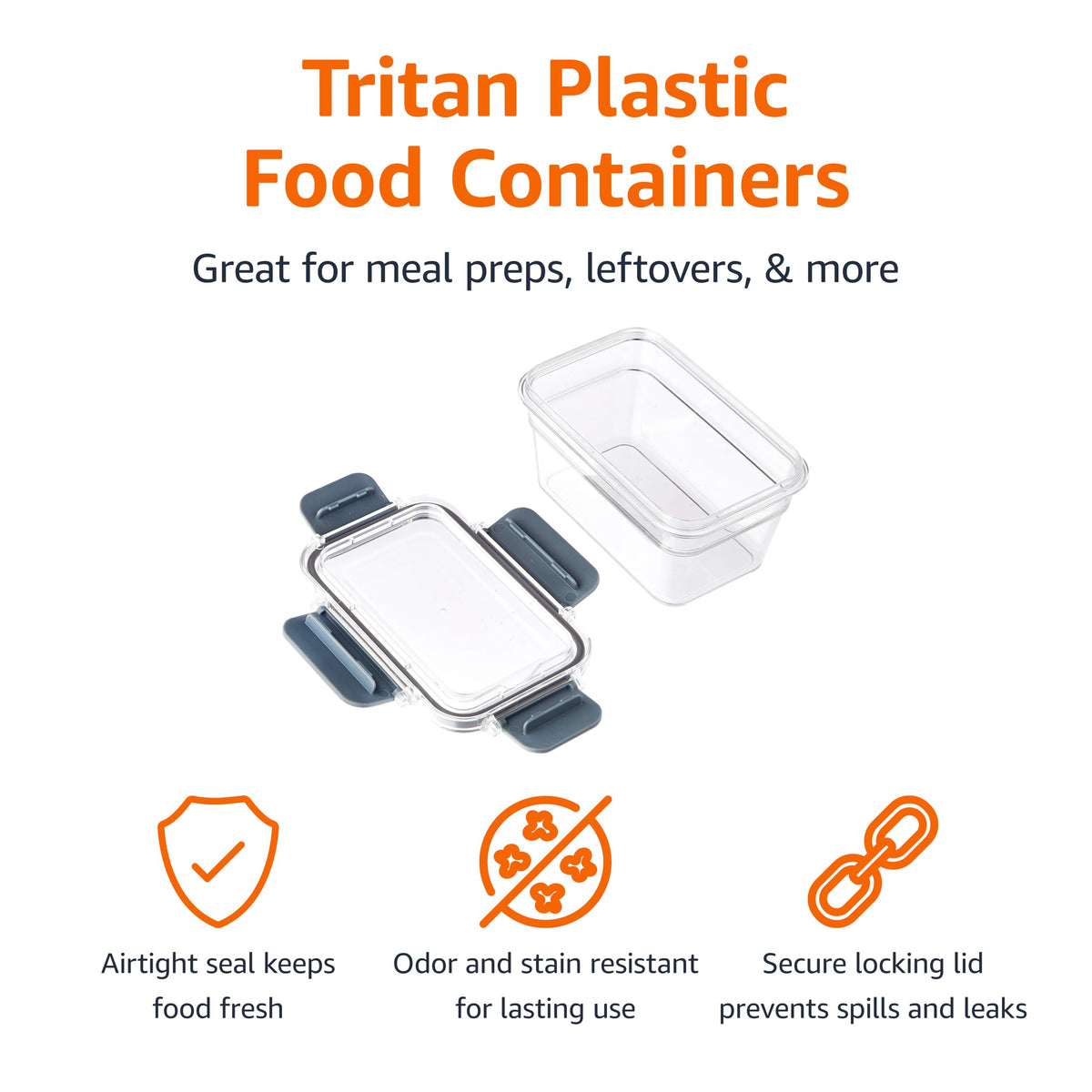 Amazon Basics locking lids closeup shows airtight seal for secure transport.