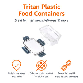 Amazon Basics locking lids closeup shows airtight seal for secure transport.
