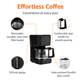 Amazon Basics matte black coffee maker for a sleek, modern kitchen
