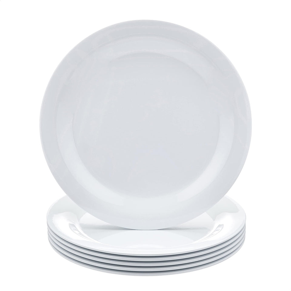 Amazon Basics melamine plate top view highlights durable, food-safe dining surface.