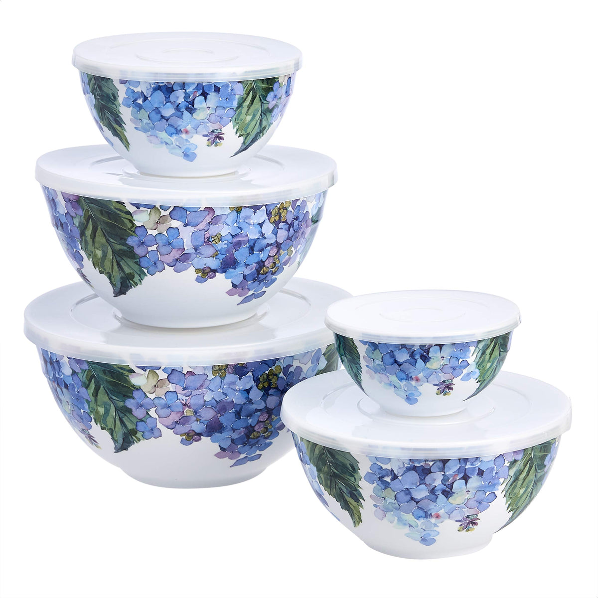 Amazon Basics nesting melamine bowls with lids for easy prep and storage.