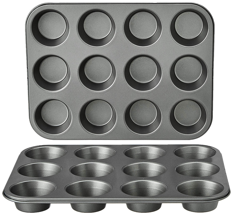 Amazon Basics nonstick muffin pan set of 2 with 12 cups each for effortless batch baking