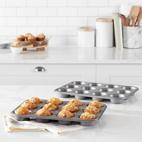 Amazon Basics muffin pan in heavy-weight steel for durability and even browning