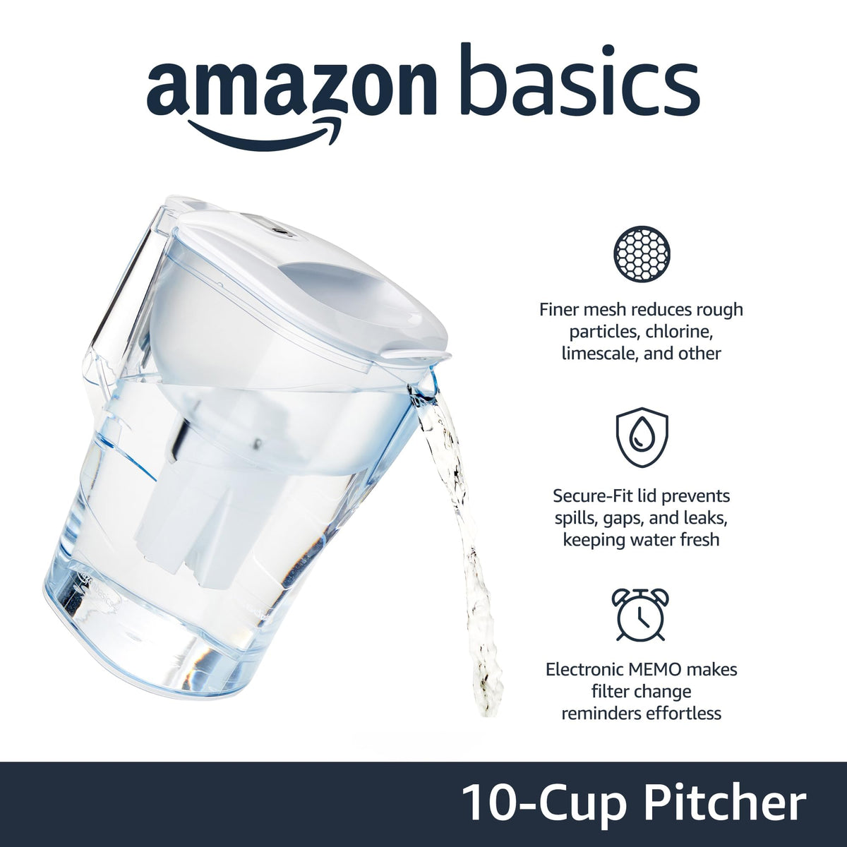 Amazon Basics pitcher with Brita-compatible filter for convenient filtration.