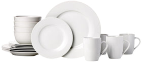 Amazon Basics porcelain dinnerware set arranged on table for daily meals