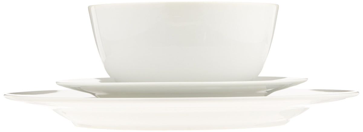 Table setting with Amazon Basics porcelain dinnerware in white