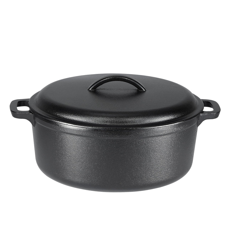 Amazon Basics pre-seasoned cast iron Dutch oven with lid for even heat distribution