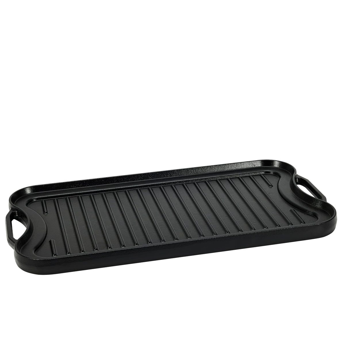 Amazon Basics pre-seasoned cast iron grill-griddle surface with even heat for searing.