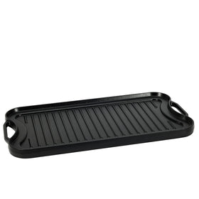 Amazon Basics pre-seasoned cast iron grill-griddle surface with even heat for searing.