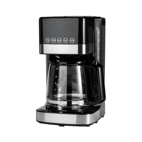 Amazon Basics 12-cup coffee maker front view; spacious capacity for family mornings.
