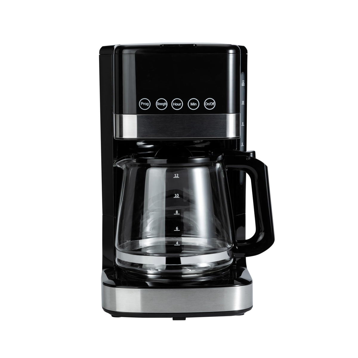 Amazon Basics glass carafe with Duralife design for drip-free pouring.