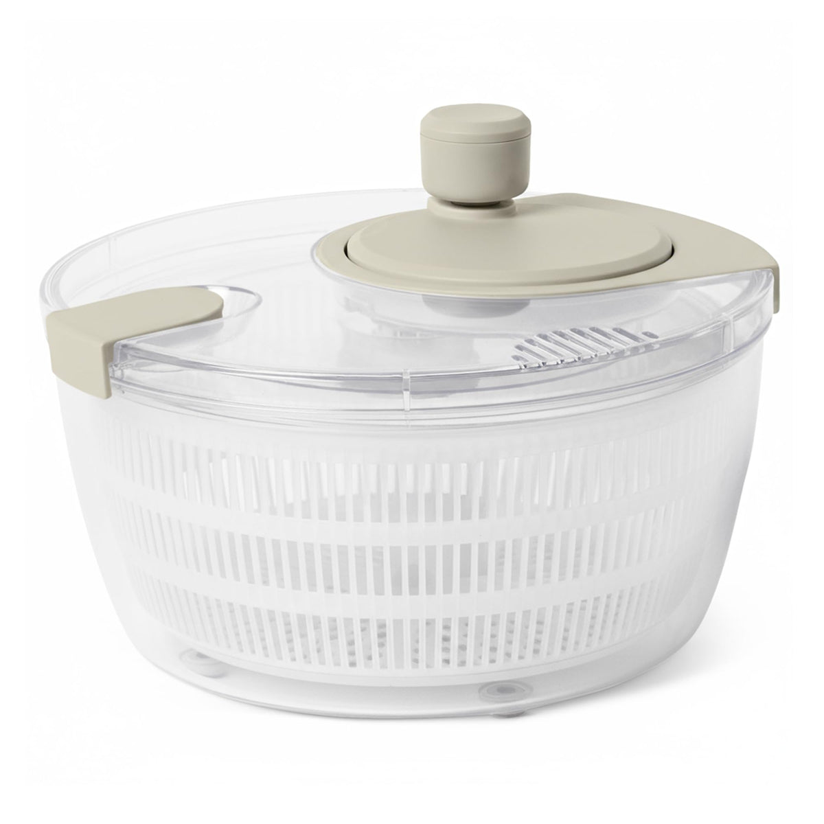 Amazon Basics salad spinner 4.2 qt linen-gray bowl for fast greens drying.