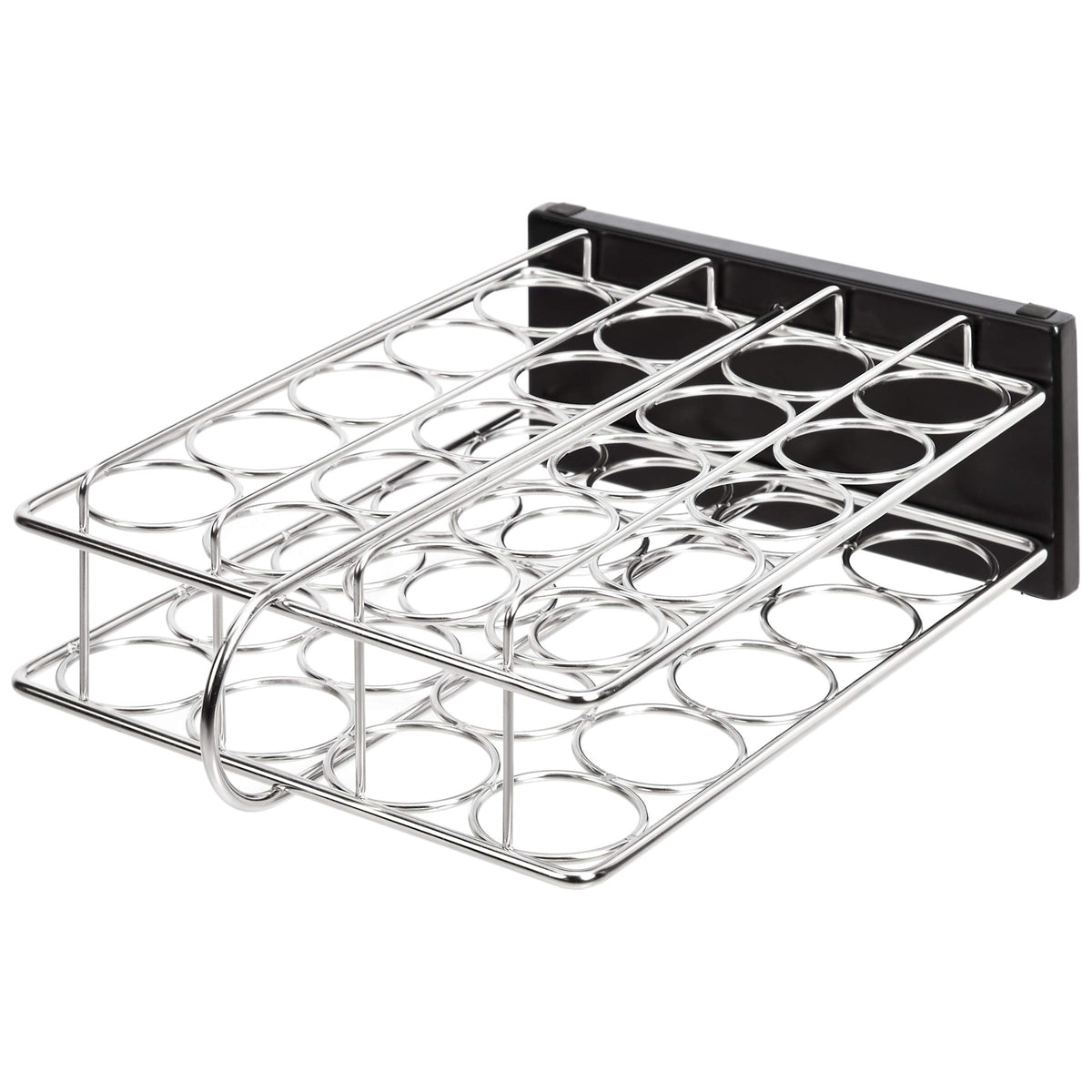Silver screw-on tops keep spices neatly stored and identifiable.