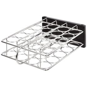 Silver screw-on tops keep spices neatly stored and identifiable.