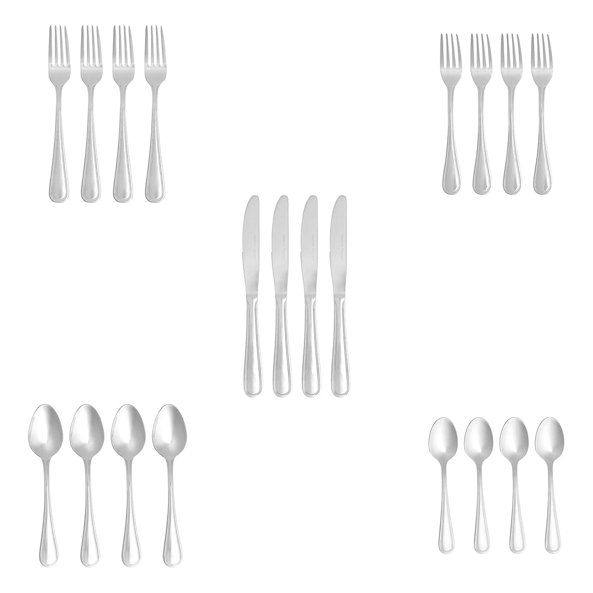 Amazon Basics silverware set dishwasher-safe design for easy cleanup.