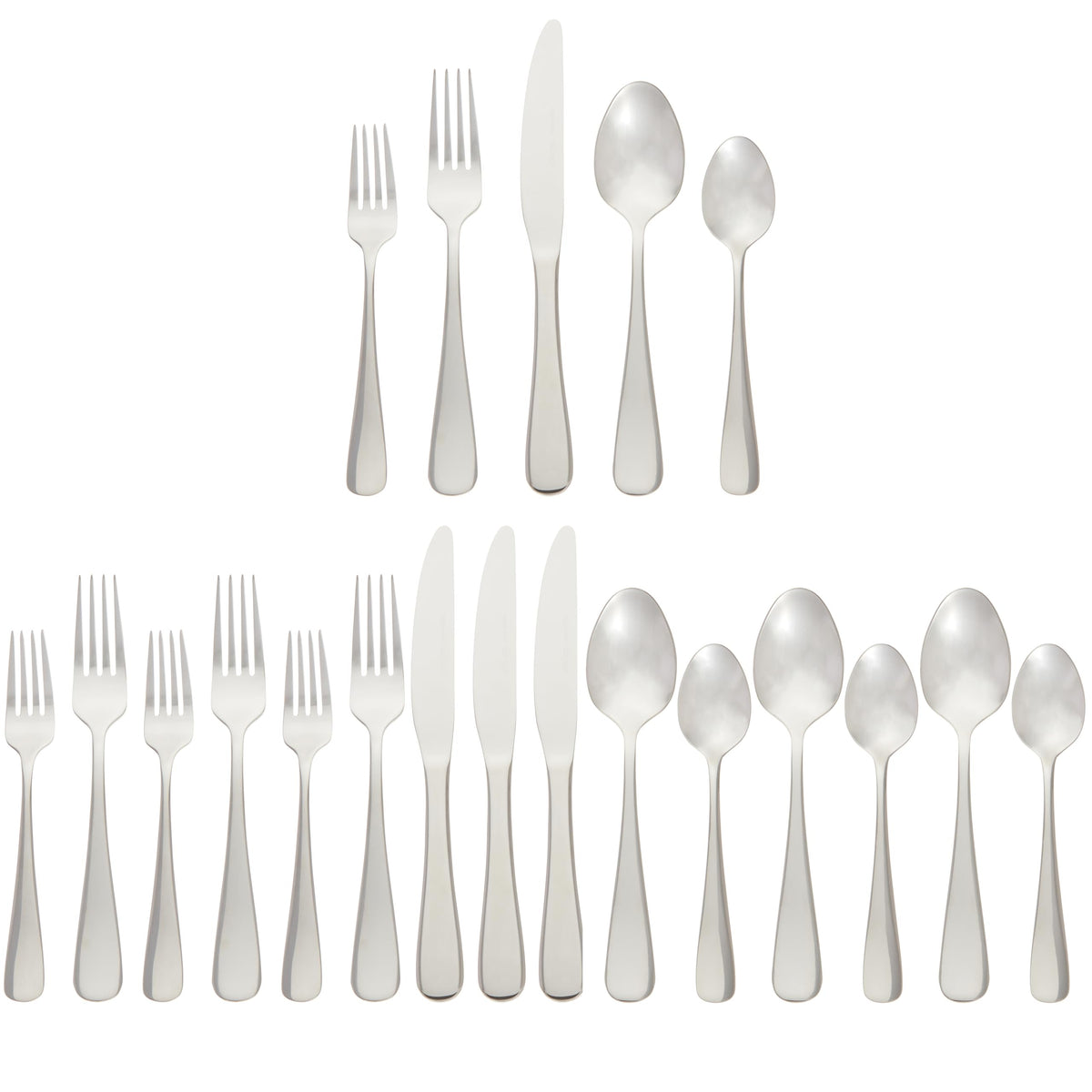Amazon Basics silverware set dishwasher-safe service for four for easy cleanup.