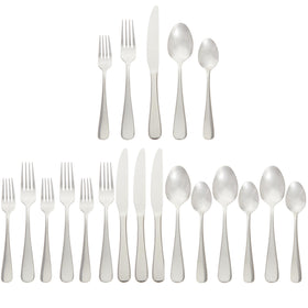 Amazon Basics silverware set dishwasher-safe service for four for easy cleanup.