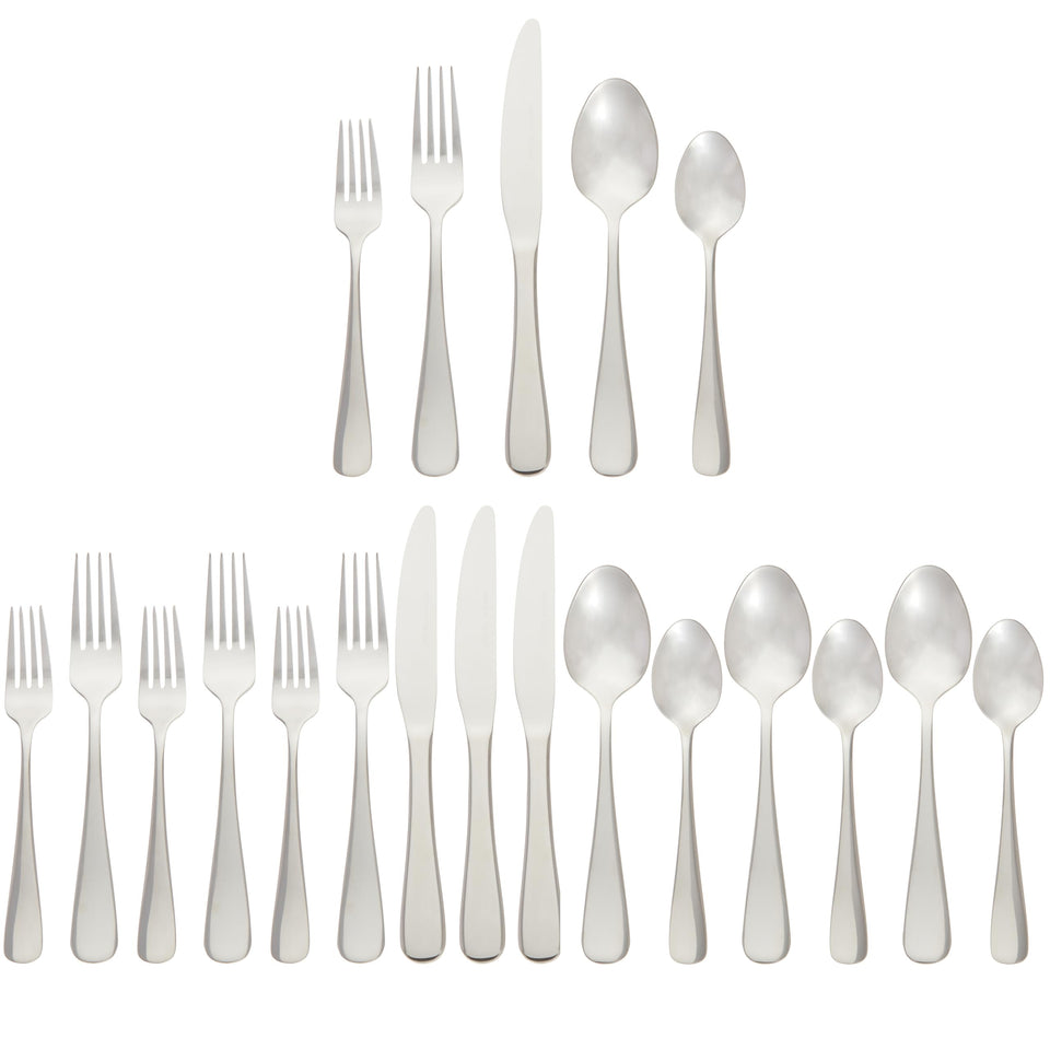 Amazon Basics silverware set dishwasher-safe service for four for easy cleanup.