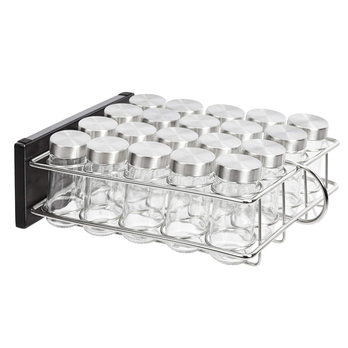 Amazon Basics clear glass spice jars enable quick identification while cooking.