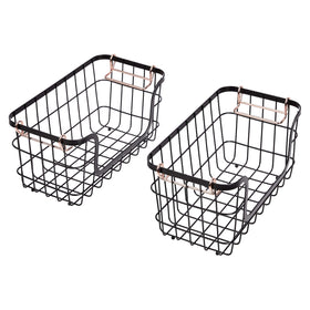 Amazon Basics basket in bathroom cabinet for bath items organization.