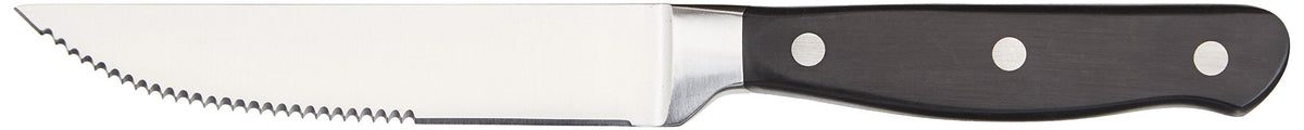 Amazon Basics steak knife with micro-serrated edge for clean slices.