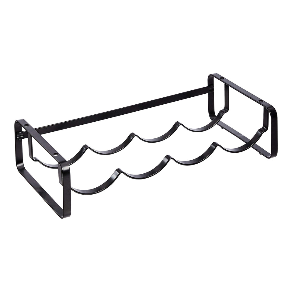 Amazon Basics tabletop stackable wine rack front view with recessed bottle holders for stability.