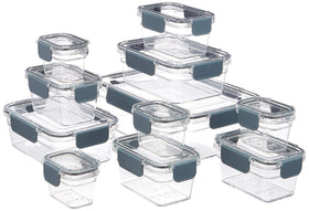 Amazon Basics Tritan storage set with locked lids keeps foods fresh and organized.