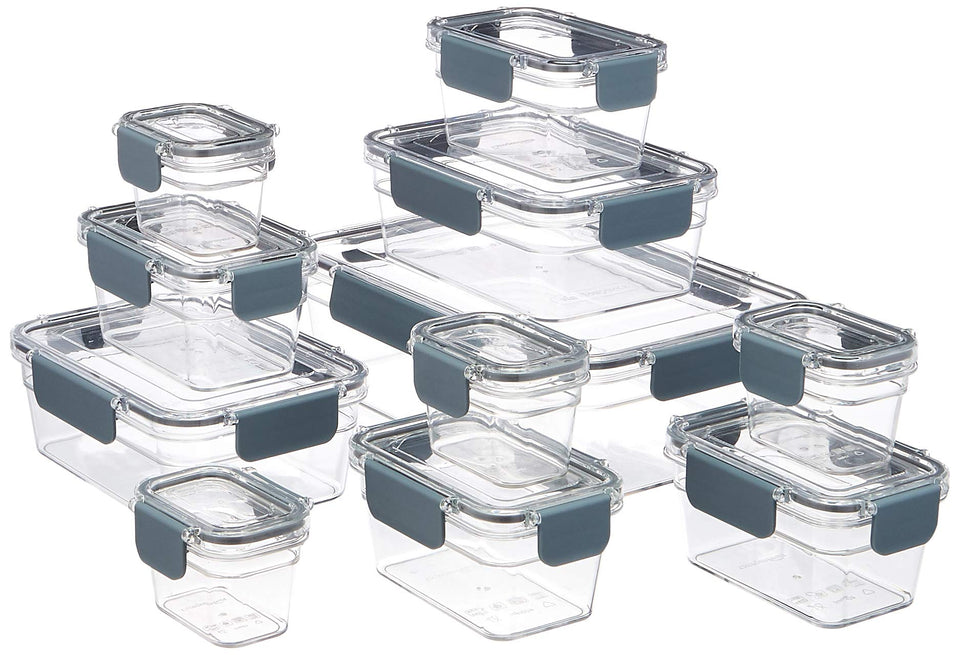 Amazon Basics Tritan storage set with locked lids keeps foods fresh and organized.