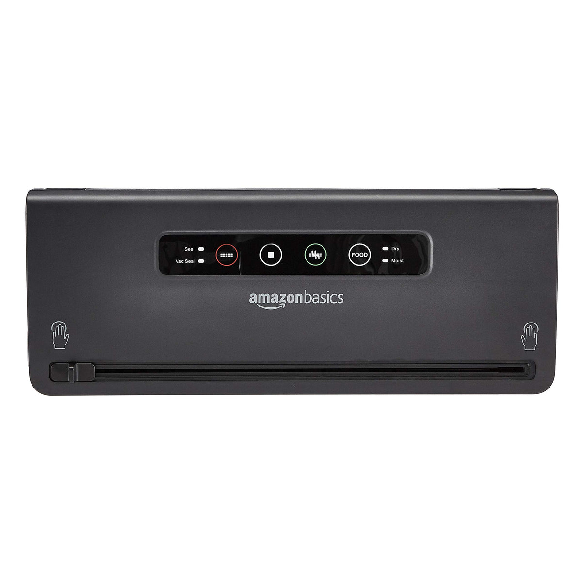 Amazon Basics vacuum sealer with built‑in cutter enabling custom bag sizes.