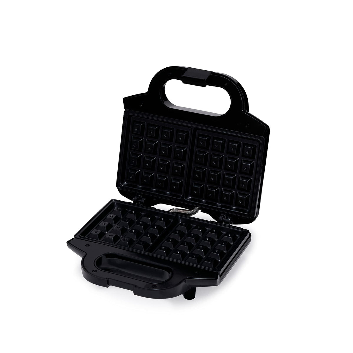 Amazon Basics waffle maker with cool-touch handle for safe handling.