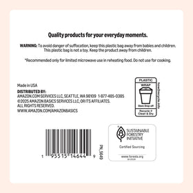 Amazon Basics 9-inch white plate labeled industrially compostable for eco-friendly events.