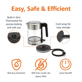 Amazon Basics BPA-free kettle with water level indicator helps measure servings