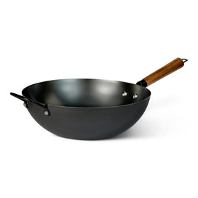 Amazon Basics carbon steel wok with 12.6 inch diameter, ideal for quick stir-fries.