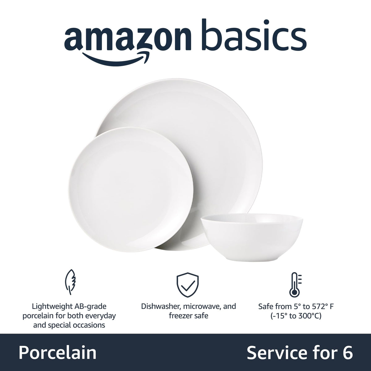 Amazon Basics 10.5-inch dinner plates: heat resistant and microwave-safe.