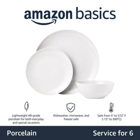 Amazon Basics 10.5-inch dinner plates: heat resistant and microwave-safe.