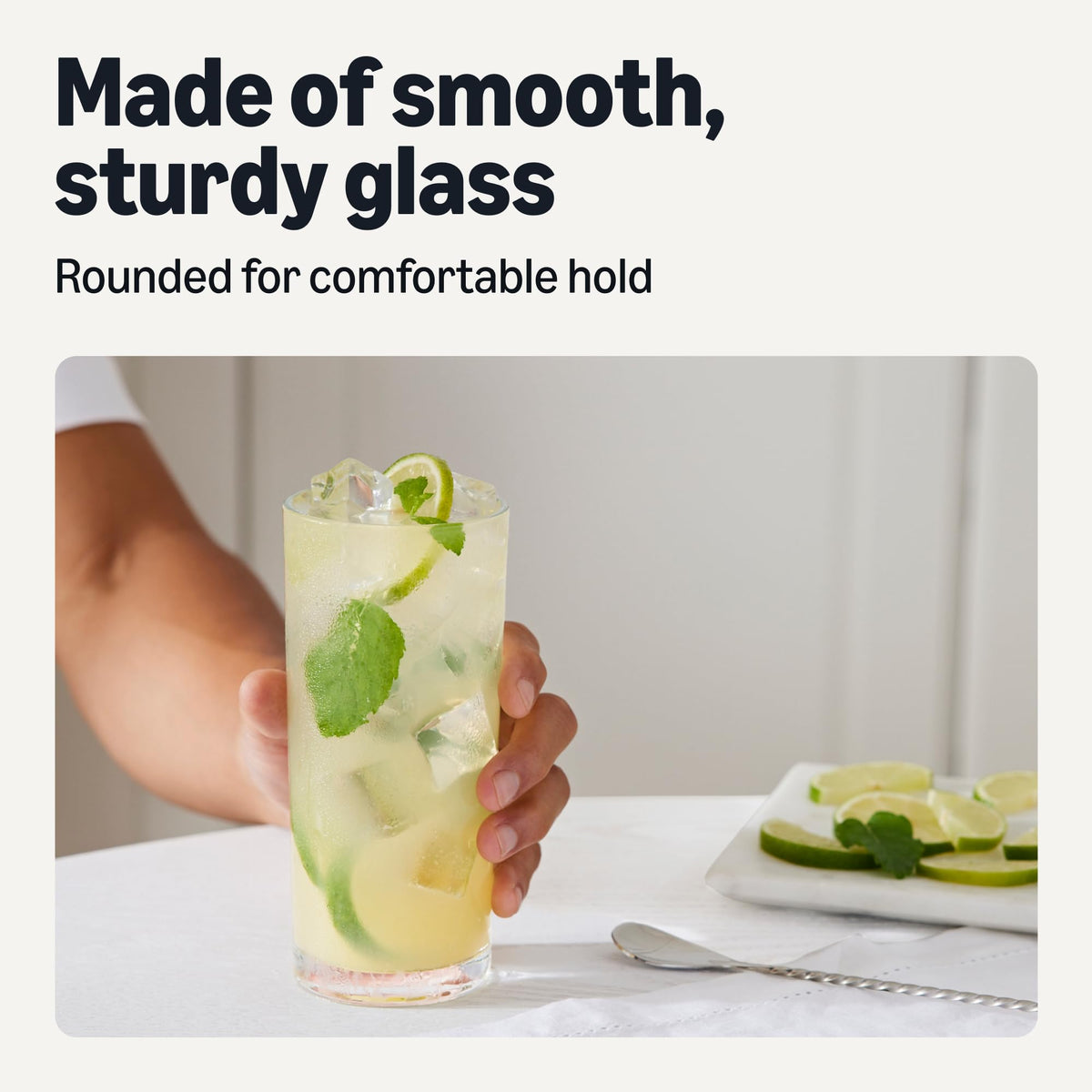 Amazon Basics 15 oz glasses in dishwasher-safe cycle, easy cleanup after gatherings.