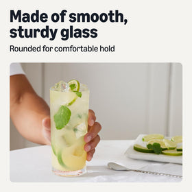 Amazon Basics 15 oz glasses in dishwasher-safe cycle, easy cleanup after gatherings.