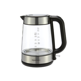 Amazon Basics electric kettle with glass carafe boils water quickly for tea and coffee
