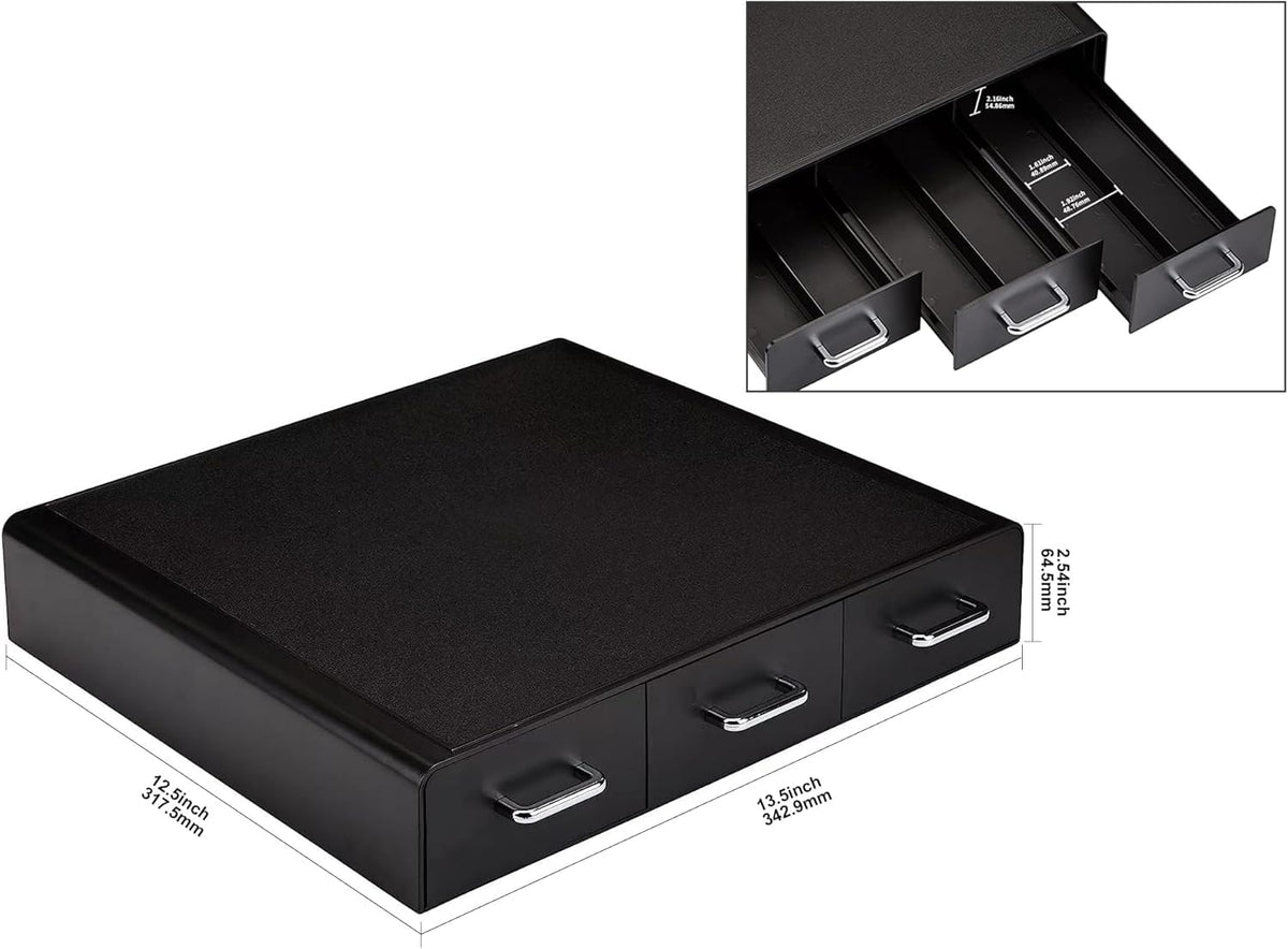 Amazon Basics K-Cup drawer three drawers open for easy loading and unloading.