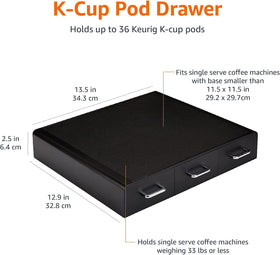 Amazon Basics K-Cup drawer side view shows stable support for heavy coffee machines.